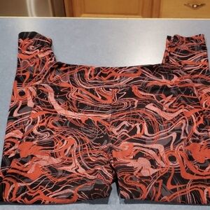 Black Leggings with Rust Red Abstract Swirl Print
